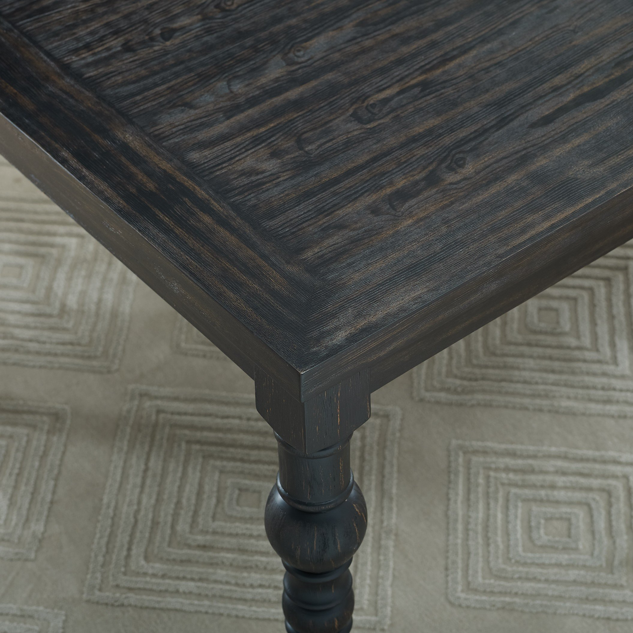 【Furniture】Aneta Urban Style Dark Washed Wood Dining Set: Table, 4 Chairs & Bench, Purple