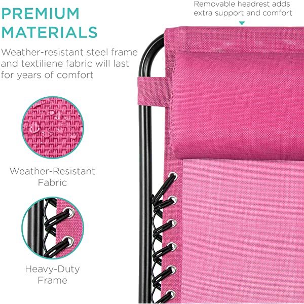 Best Choice Products Set of 2 Adjustable Steel Mesh Zero Gravity Lounge Chair Recliners w/Pillows and Cup Holder Trays - Burgundy