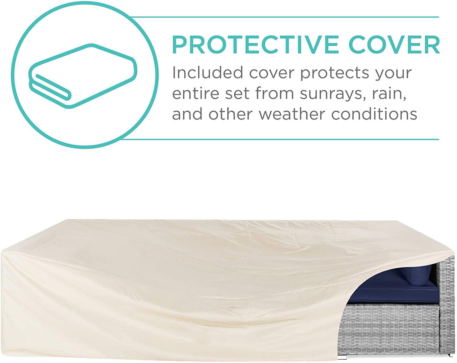 Best Choice Products 7-Piece Modular Outdoor Sectional Wicker Patio Furniture Conversation Sofa Set w/ 6 Chairs, 2 Pillows, Seat Clips, Coffee Table, Cover Included - Gray/Navy