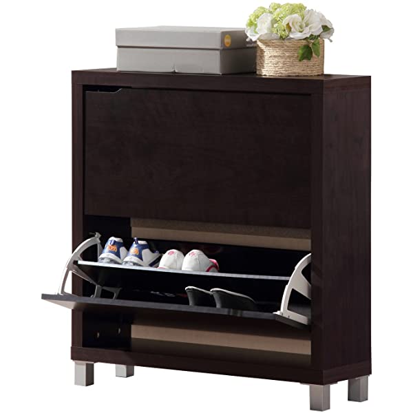 Baxton Studio Simms Modern Shoe Cabinet, Dark Brown