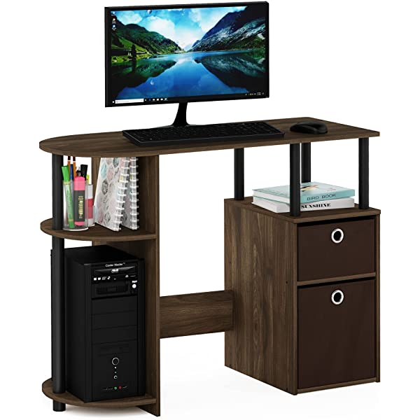 FURINNO Jaya Computer Study Desk with Bin, Brown Espresso