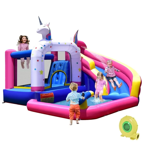 Double Water Slide with Climbing Wall 6.5x13x11 FT Inflatable Double Water Slide