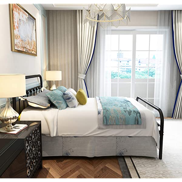 Black Metal Bed Frame Full Size with Headboard and Footboard Single Platform Mattress Base,Metal Tube and Iron-Art Bed（Full,Black） Full Black