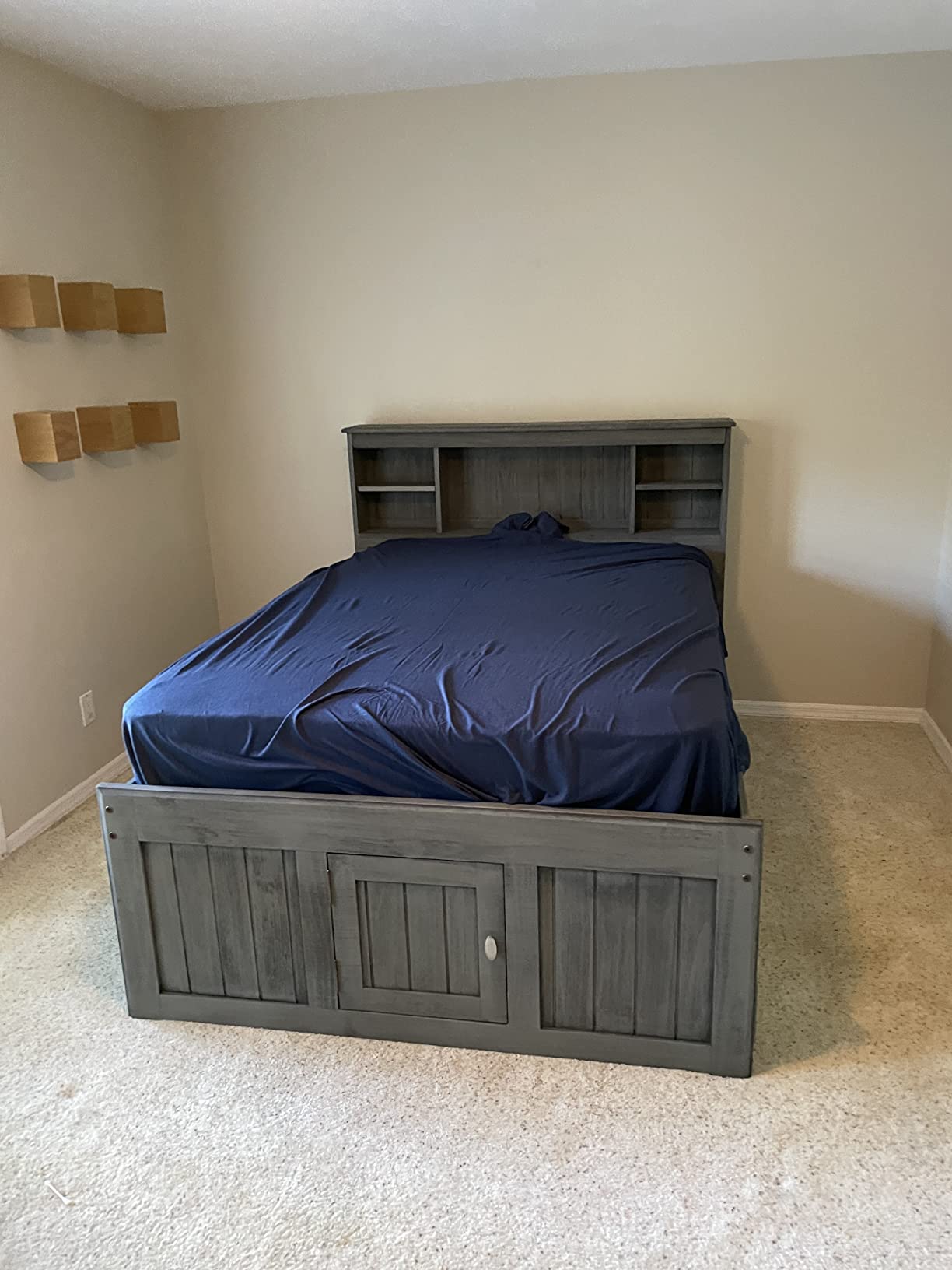 【Furniture】Charcoal Full Bookcase Bed with 12 Drawers