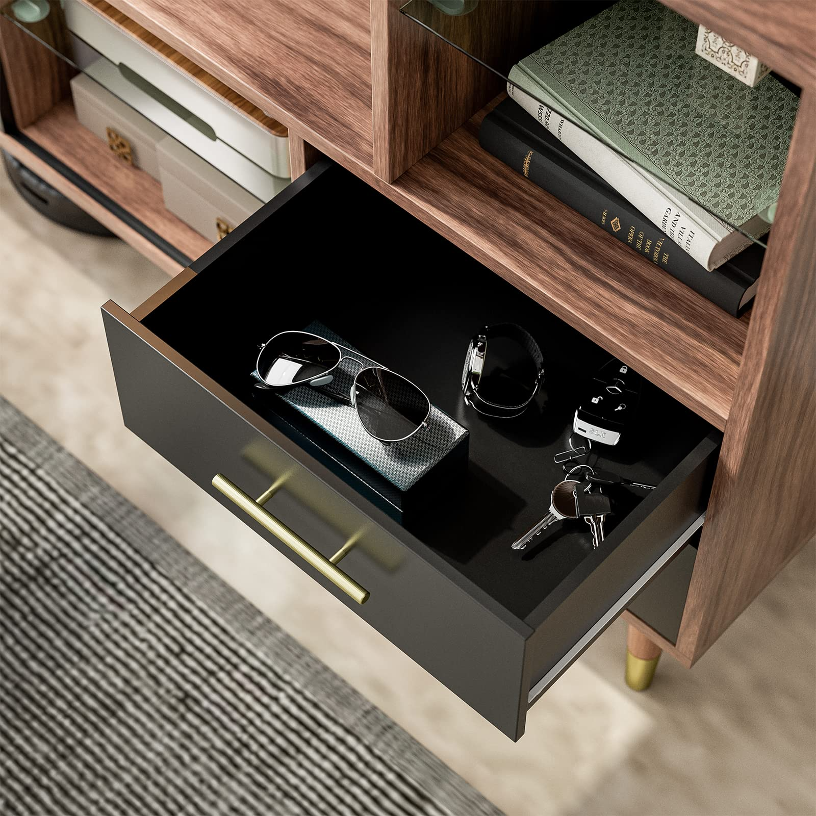 【Furniture】Accent Kitchen Buffet Sideboard with Storage, Wood Cabinet Server Cupboard with 12 Wine Bottle Rack