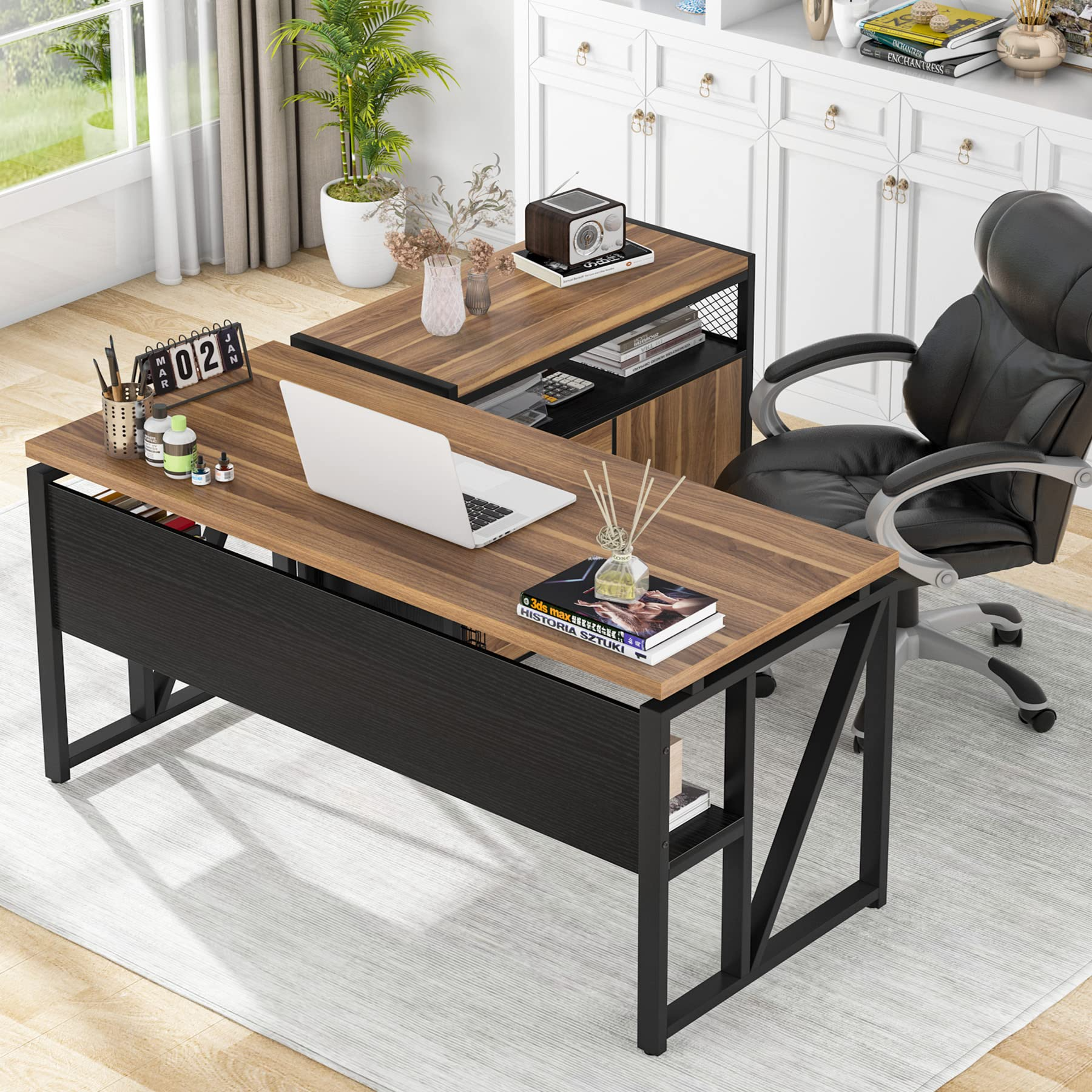 【Furniture】L Shaped Desk with Drawer Cabinet, 55