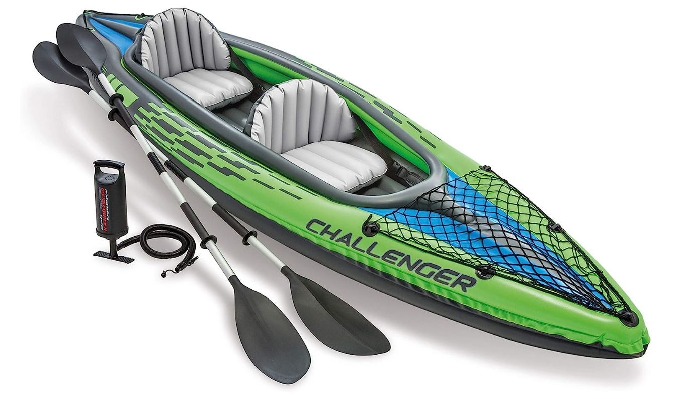 Intex K2 Challenger Kayak 2 Person Inflatable Canoe with Aluminum Oars and Hand Pump