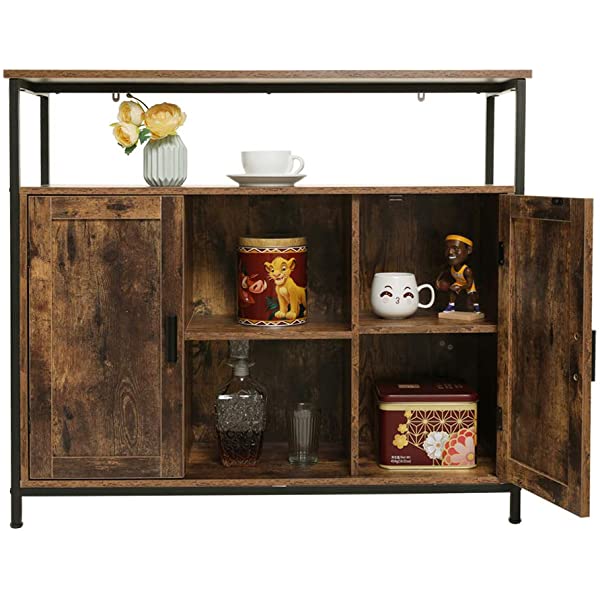 USIKEY Industrial Floor Storage Cabinet with 2 Doors, Kitchen Free Standing Cabinet with Adjustable Shelves, Feet, Storage Sideboard, Accent Cabinet, for Living Room Entry Bedroom, Rustic Brown