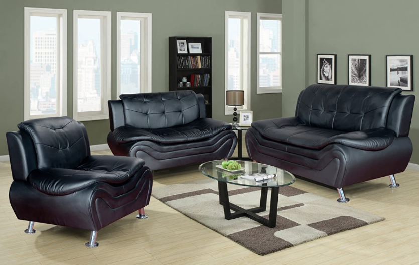 Beverly Fine Furniture 3-piece modern sofa set, black