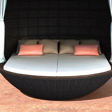 【Home&Garden】Outdoor furniture wicker ball shape Rattan Daybed with canopy For Swimming Pool Poolsidegarden