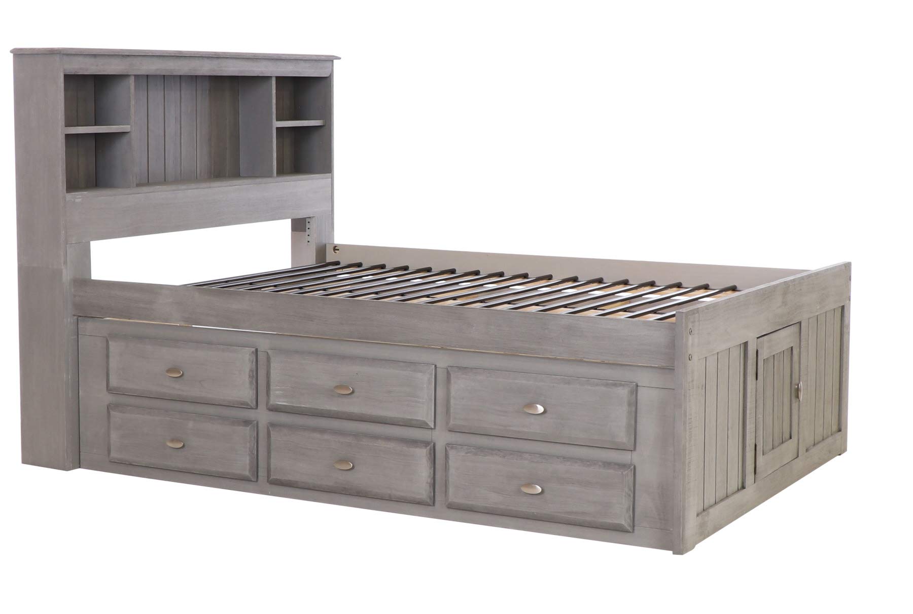 【Furniture】Charcoal Full Bookcase Bed with 12 Drawers