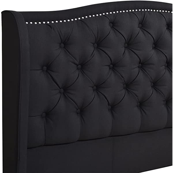 Jennifer Taylor Home Marcella Collection Queen Wingback Tufted Hand-Applied Nail Heads Upholstered Bed, Antique White Antique White Queen