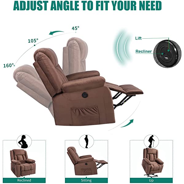 BINGTOO Power Lift Recliner Chair with Massage and Heat, Electric Fabric Vibration Massage Sofa for Elderly/Adult for Living Room, Lounge Sofa with Remote Control & USB, Velvet Blue