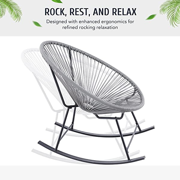 VONLUCE 3 Piece Outdoor Acapulco Bistro Set, Patio Furniture Set with Glass Top Table and 2 Rocking Chairs with Hand-Woven Rope, All Weather 3pc Conversation Set for Balcony and Patio Décor, Black