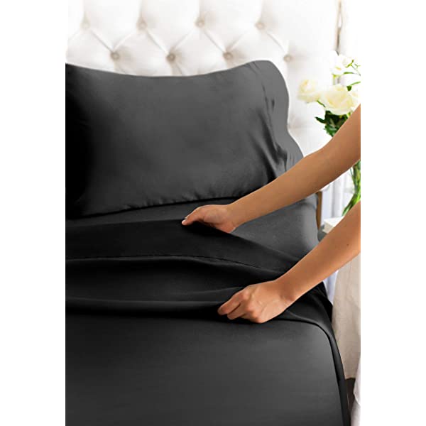 Queen Size Sheet Set - 4 Piece - Hotel Luxury Bed Sheets - Extra Soft - Deep Pockets - Easy Fit - Breathable & Cooling Sheets - Wrinkle Free - Comfy – Dark Grey Bed Sheets - Queens Sheets – 4 PC Queen Grey