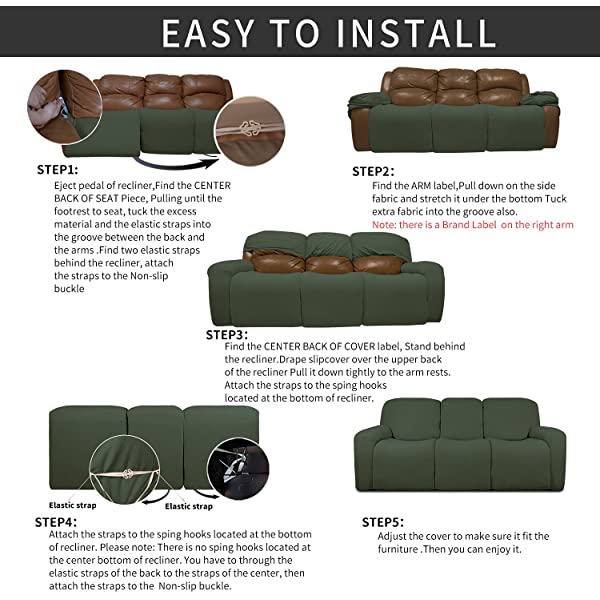 Easy-Going PU Leather Recliner Sofa Slipcovers, Waterproof Stretch Sofa Covers, 8 Pieces Stretch Furniture Protector, Elastic Strap Shield Pets Kids Children Cats Dogs Beige