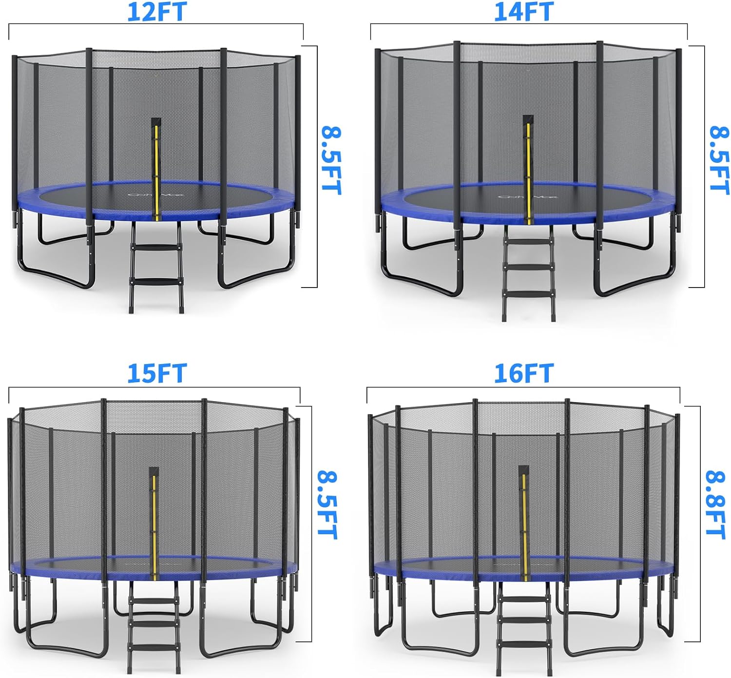 CalmMax Trampoline 12FT 14FT 15FT 16FT Jump Recreational Trampolines with Enclosure Net - ASTM Approved- Combo Bounce Outdoor Trampoline for Kids Family Happy Time