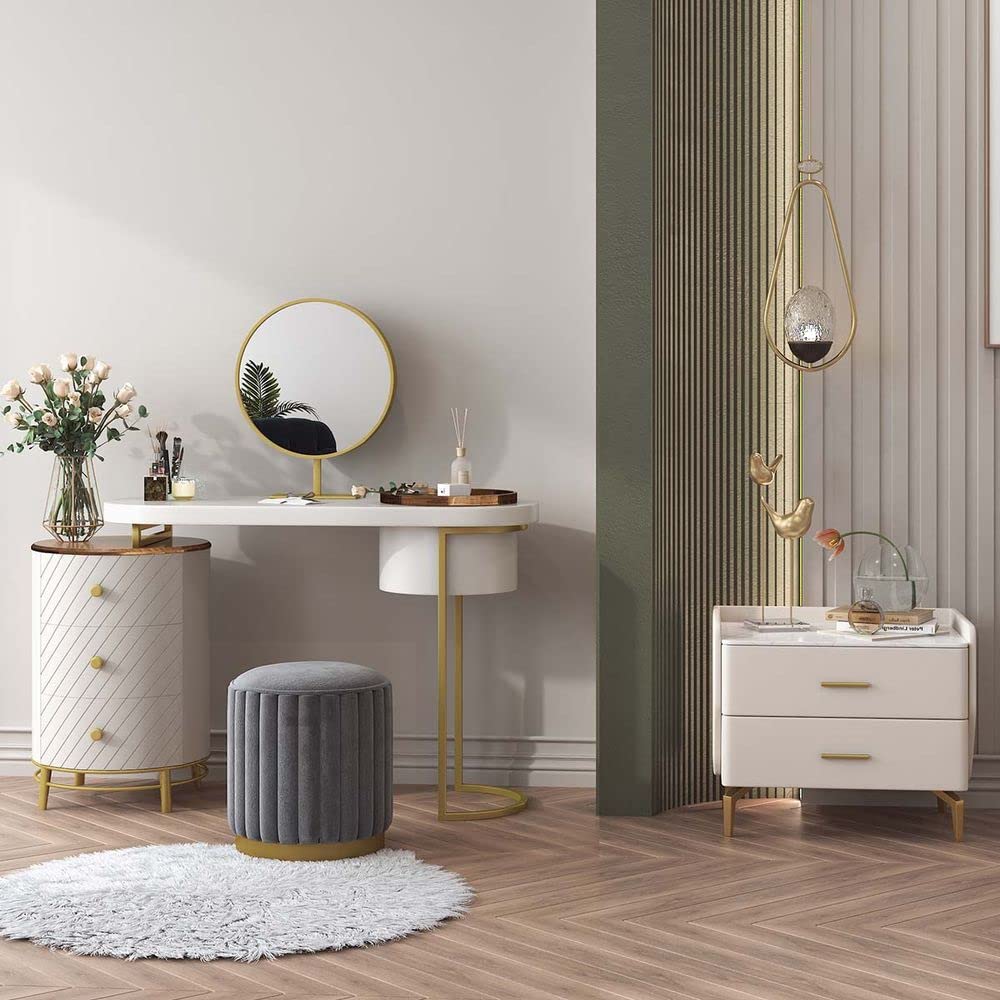 【Furniture】Modern Makeup Vanity Table with LED Lighted Mirror, Dressing Table with Movable Tray Top, 43