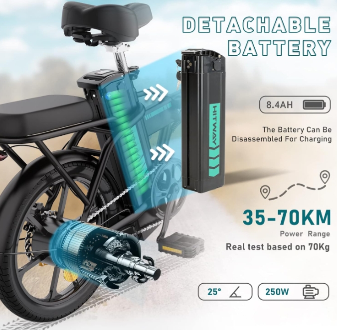 HITWAY Electric Bicycle - Foldable E-bike - 16 Inch - 250W - 8.4Ah - for Adults.