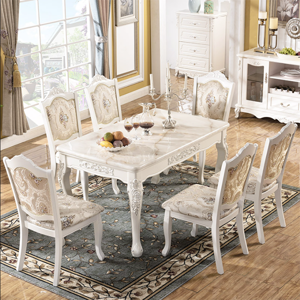 European style dining table and chair combination modern minimalist small apartment rectangular marble dining table household solid wood dining table