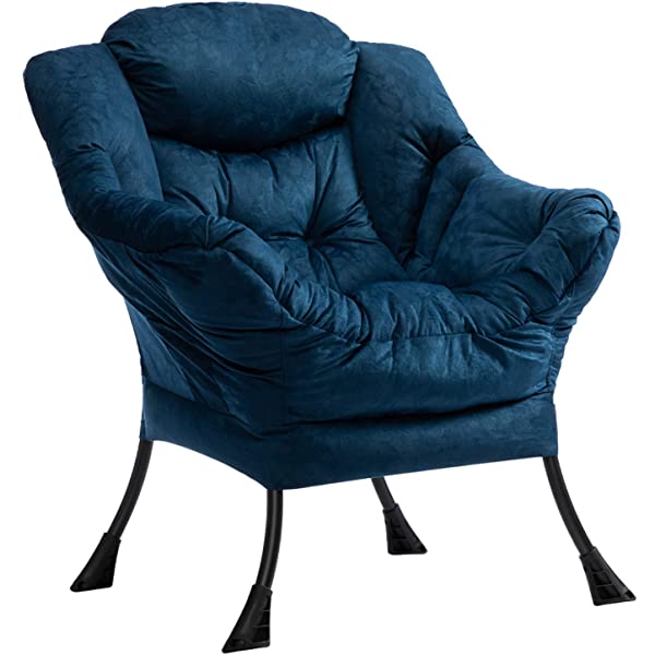 AbocoFur Modern Large Cotton Fabric Lazy Chair，Accent Contemporary Lounge Chair, Single Steel Frame Leisure Sofa Chair with Armrests and A Side Pocket, Beige