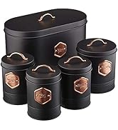 Cooks Professional Kitchen Storage Canister Set 5 Piece Tin Containers for Tea, Coffee, Sugar, Bi...
