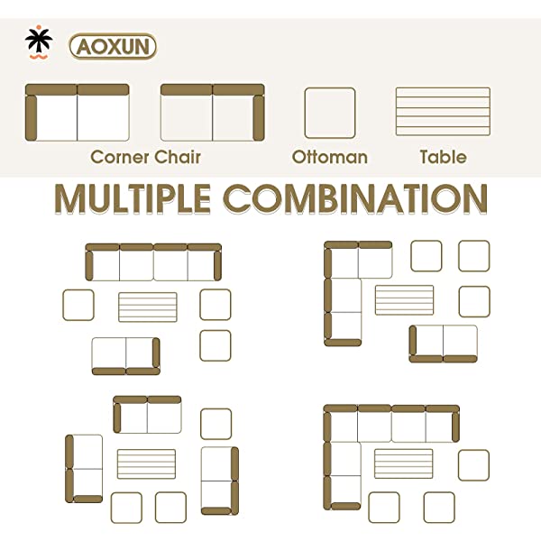 Aoxun 7 Pieces Outdoor Furniture Set, Sectional Sofa Conversation Set with Cushions and Pillows, All Weather Wicker Rattan Suitable for Deck or Yard(Brown) 7 Pieces - Brown