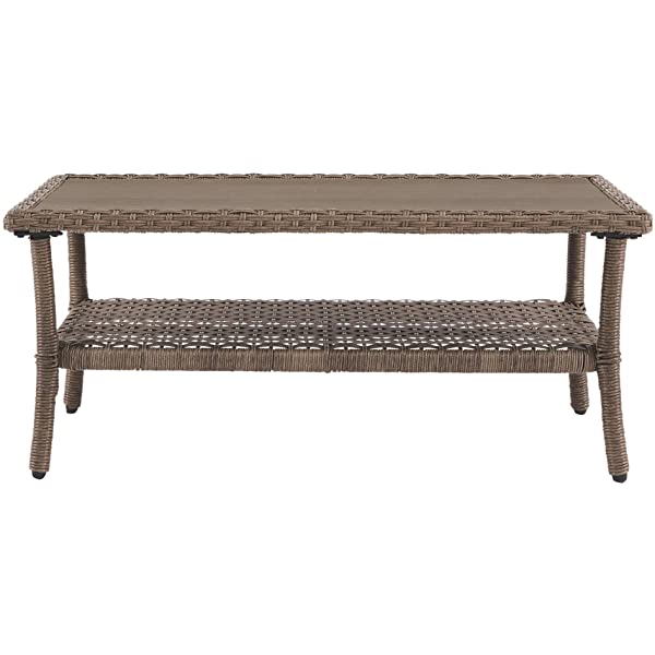 Signature Design by Ashley Clear Ridge Outdoor Wicker Coffee Table with Rust Free Aluminum Base, Light Brown