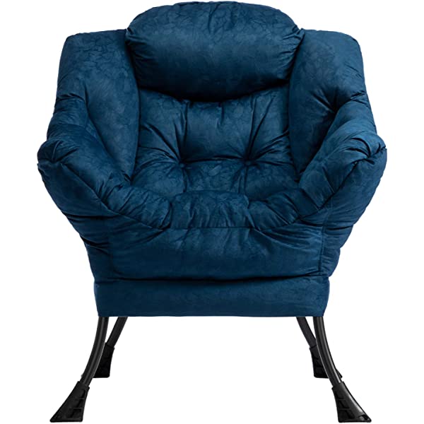 AbocoFur Modern Large Cotton Fabric Lazy Chair，Accent Contemporary Lounge Chair, Single Steel Frame Leisure Sofa Chair with Armrests and A Side Pocket, Beige