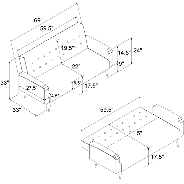 Novogratz 2360379N Z Stevie, Convertible Sofa Bed Couch, Ivory Velvet Futon