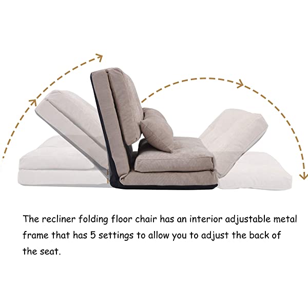 Harper&Bright Designs Folding Lazy Sofa Floor Chaise Lounge Chair Futon with Back Support, Beige