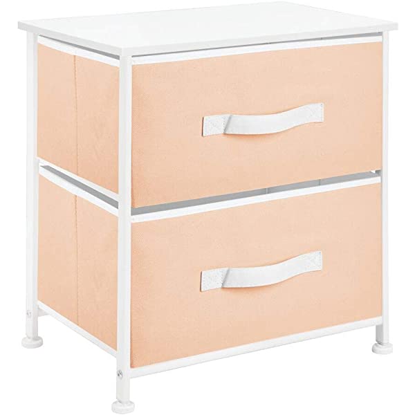 mDesign Storage Dresser End/Side Table Night Stand Furniture Unit - Small Standing Organizer for Bedroom, Office, Living Room, and Closet - 2 Drawer Removable Fabric Bins - Gray/White Grey