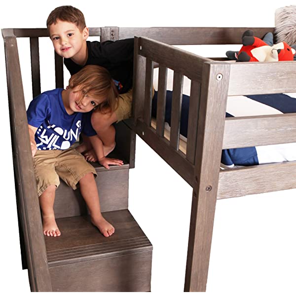 Max & Lily Twin Low Loft Bed with Staircase, White White Low Loft + Staircase Bed