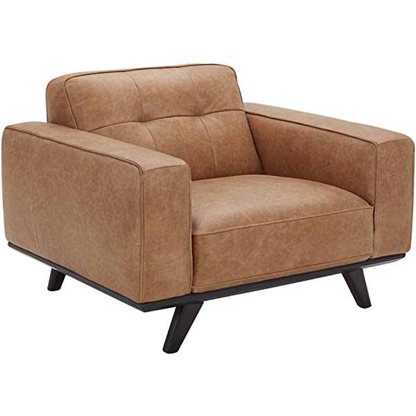 Amazon Brand – Rivet Bigelow Modern Oversized Leather Accent Chair with Wood Base, 44.1