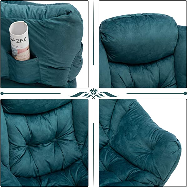 AbocoFur Modern Large Cotton Fabric Lazy Chair，Accent Contemporary Lounge Chair, Single Steel Frame Leisure Sofa Chair with Armrests and A Side Pocket, Beige