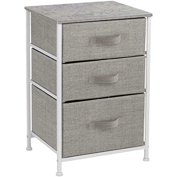 Sorbus Nightstand with 3 Drawers - Bedside Furniture & Accent End Table Chest for Home, Bedroom Accessories, Office, College Dorm, Steel Frame, Wood Top, Easy Pull Fabric Bins (Gray) Grey