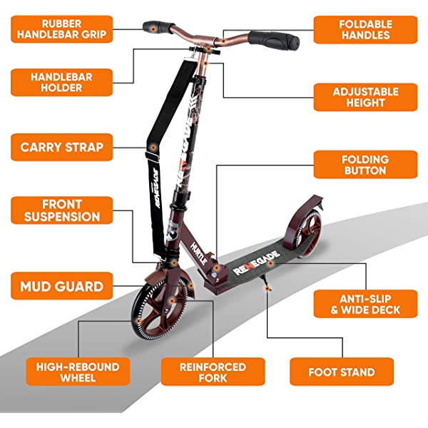 Hurtle Scooter – Scooter for Teenager – Kick Scooter – 2 Wheel Scooter with Adjustable T-Bar Handlebar – Folding Adult Kick Scooter with Alloy Anti-Slip Deck Pink