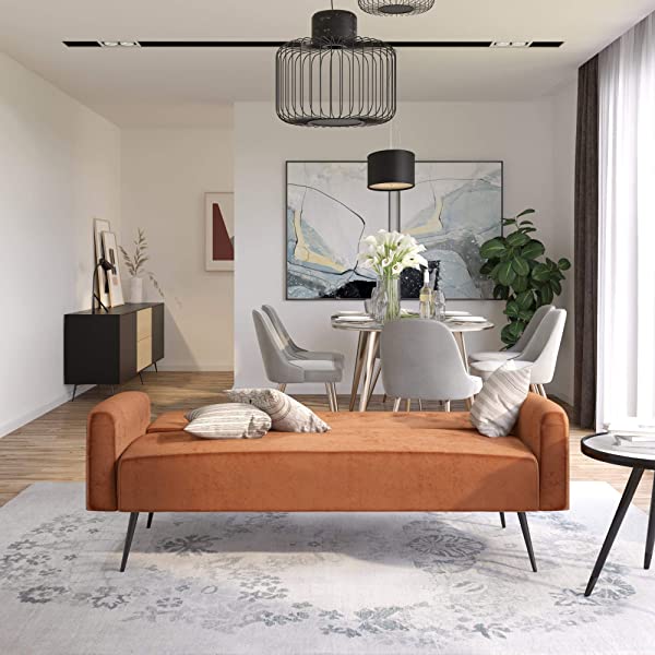 Novogratz 2360379N Z Stevie, Convertible Sofa Bed Couch, Ivory Velvet Futon