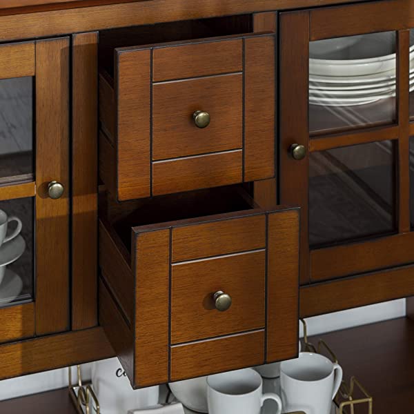 Walker Edison Charlotte Classic Glass Door Storage Buffet, 52 Inch, Espresso Espresso 52 Inch