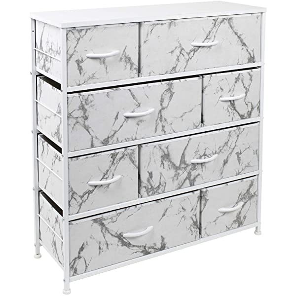Sorbus Dresser with 8 Drawers - Furniture Storage Chest Tower Unit for Bedroom, Hallway, Closet, Office Organization - Steel Frame, Wood Top, Easy Pull Fabric Bins (White)