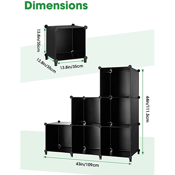 Puroma Cube Storage Organizer 6-Cube Closet Storage Shelves with Wooden Mallet DIY Closet Cabinet Bookshelf Plastic Square Organizer Shelving for Home, Office, Bedroom - Black Black Medium