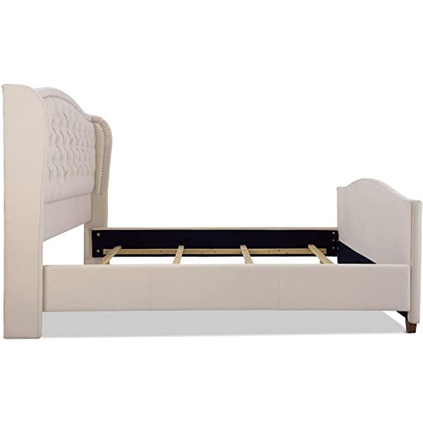 Jennifer Taylor Home Marcella Collection Queen Wingback Tufted Hand-Applied Nail Heads Upholstered Bed, Antique White Antique White Queen