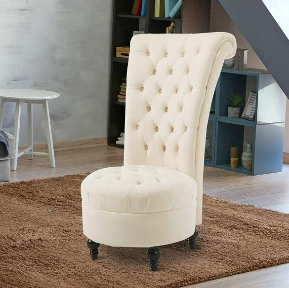 Living Room Chair Velvet High Back Accent Bedroom Chair Tufted Royal Throne Retro Armless Lounge Chair Upholstered Chairs w/Storage for Women Girls