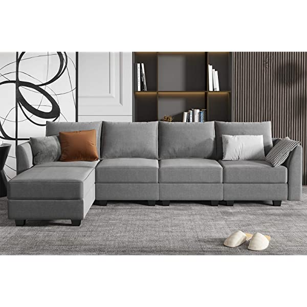 HONBAY Convertible Sectional Sofa U Shaped Couch with Reversible Chaise Modular Oversized Couch Sectional Sofa with Ottomans, Aqua Blue U Shape Sofa-1 Blue