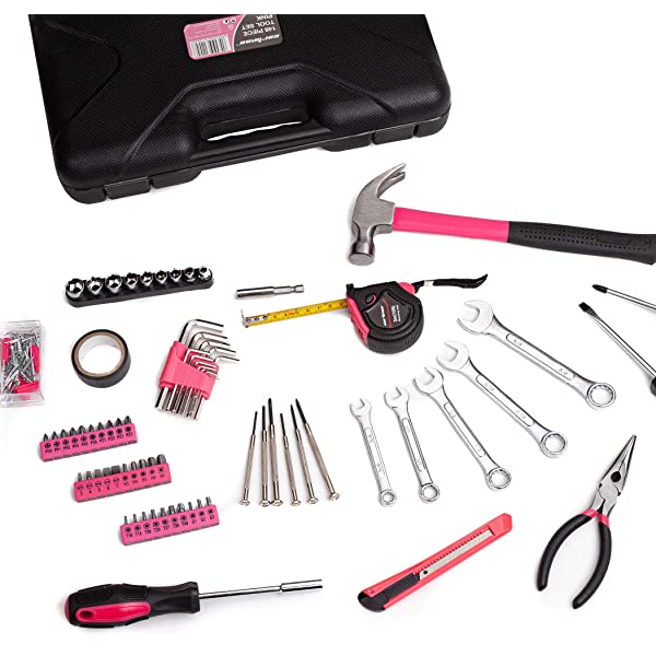 CARTMAN 148Piece Tool Set General Household Hand Tool Kit with Plastic Toolbox Storage Case Socket and Socket Wrench Sets Red