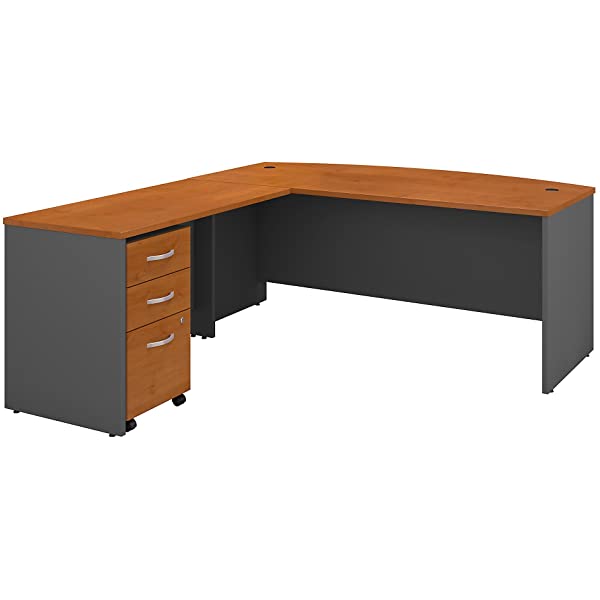 Bush Business Furniture Series C 72W Bow Front L Shaped Desk with 48W Return and Mobile File Cabinet in Hansen Cherry