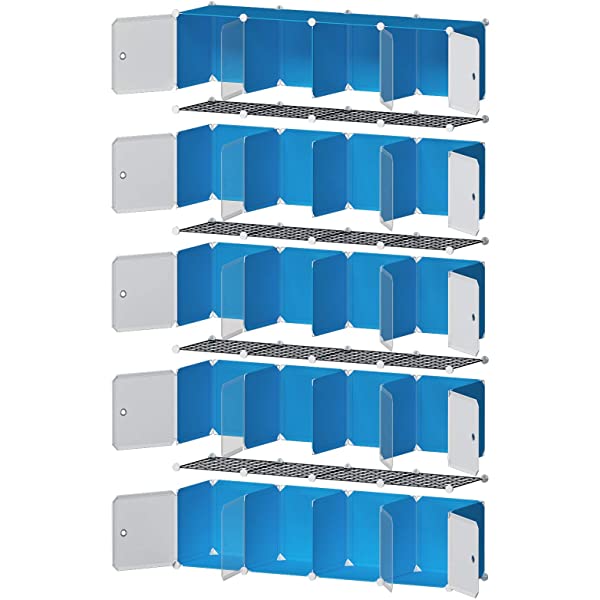YOZO Cube Storage Organzier Portable Closet Wardrobe Bedroom Dresser (71x14x71 inches) Portable Closet Cube Shelf Armoire Pantry Cabinet, 25 Cubes, Blue 25Cubes Blue