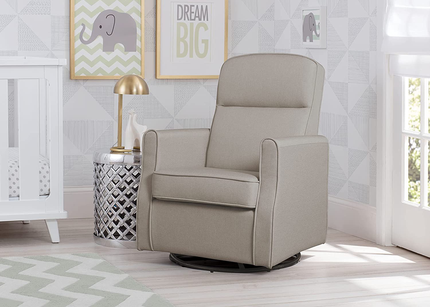 Delta Children Blair Slim Nursery Glider Swivel Rocker Chair, Taupe , 26.5x31.5x 36 Inch (Pack of 1)
