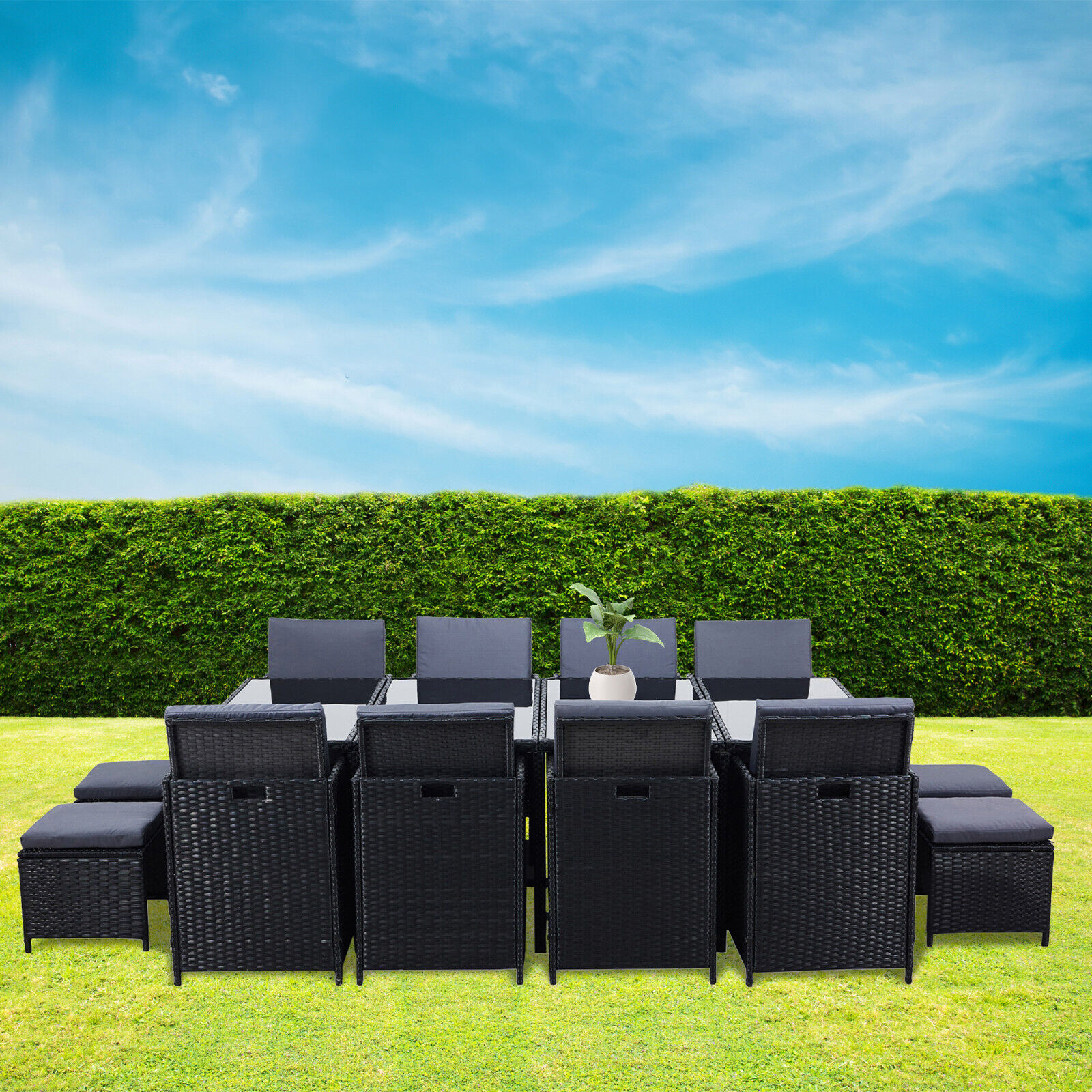 【Home&Garden】Meuble de Jardin en Poly rotin Lounge Outdoor Canapé Lounge Set Noir