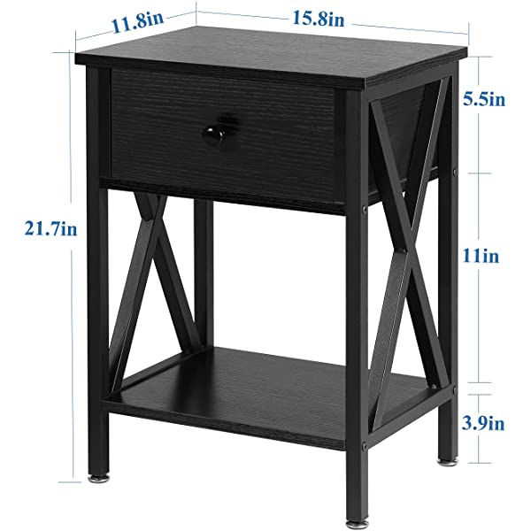 VECELO Modern Versatile Nightstands X-Design Side End Table Night Stand Storage Shelf with Bin Drawer for Living Room Bedroom, Brown+Black Brown+black Modern
